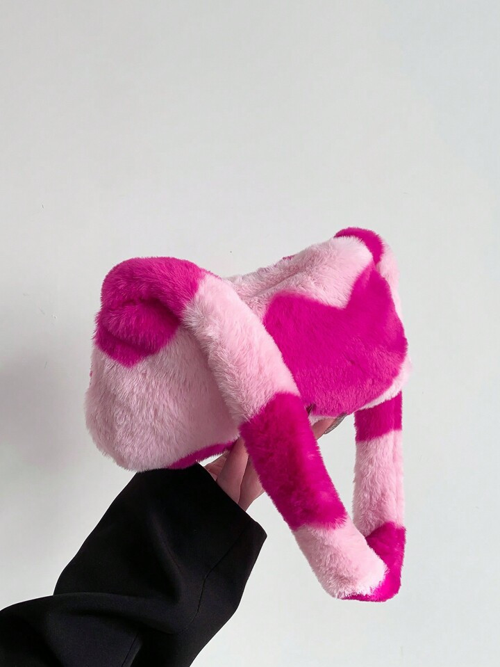 Fashionable Plush Heart Pattern Shoulder Bag For Women, Can Be Used As Handbag Or Crossbody Bag, ... | SHEIN