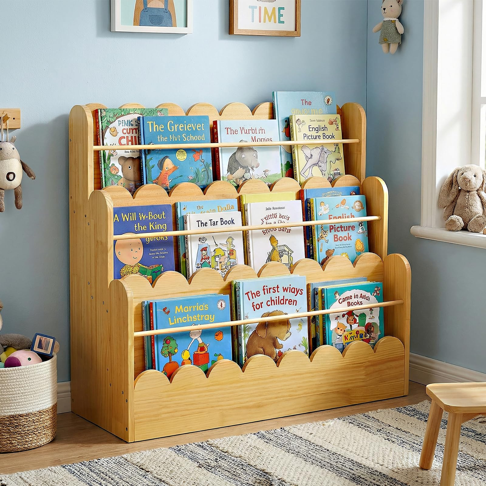 Scalloped Design | 3-Tier Montessori Solid Wood Kids Bookcase | 29.6" Wide Toddler Storage Shelf ... | Amazon (US)