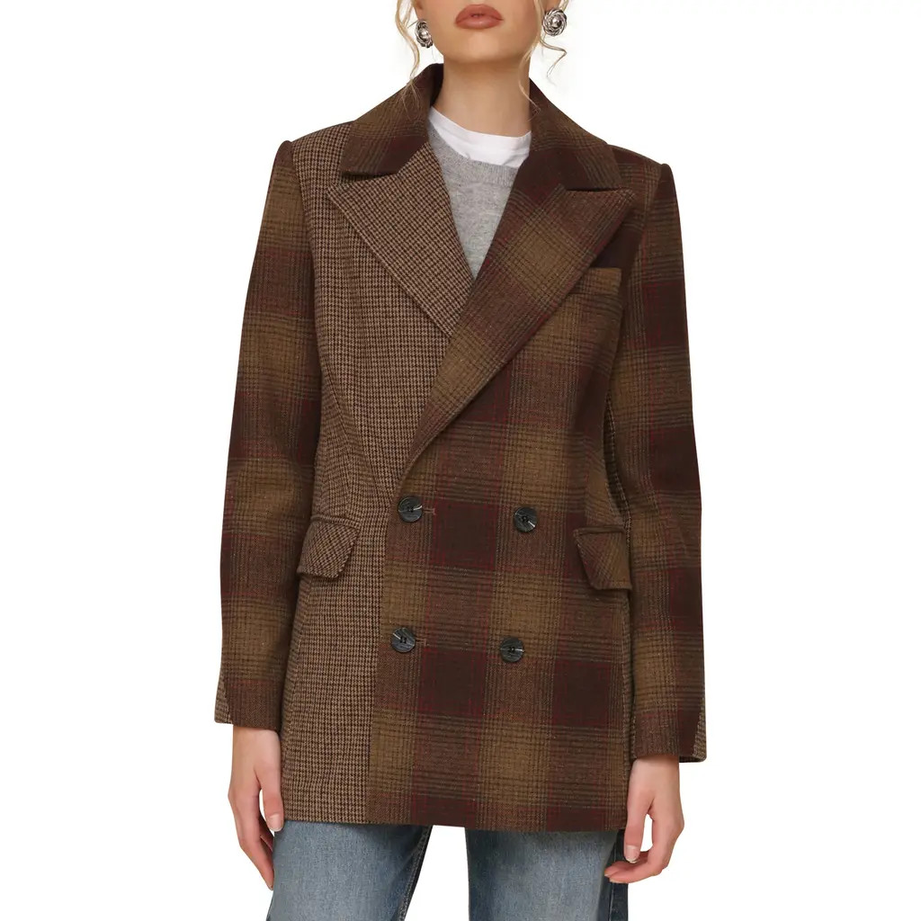 Avec Les Filles Patchwork Double Breasted Blazer in Brown/Red Plaid Mix at Nordstrom, Size Medium | Nordstrom