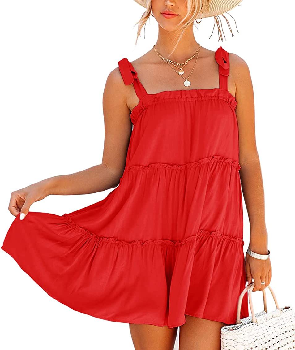 Deerose Womens Summer Tie Strap Chiffon Dress July 4th Flowy Patriotic Sundress | Amazon (US)