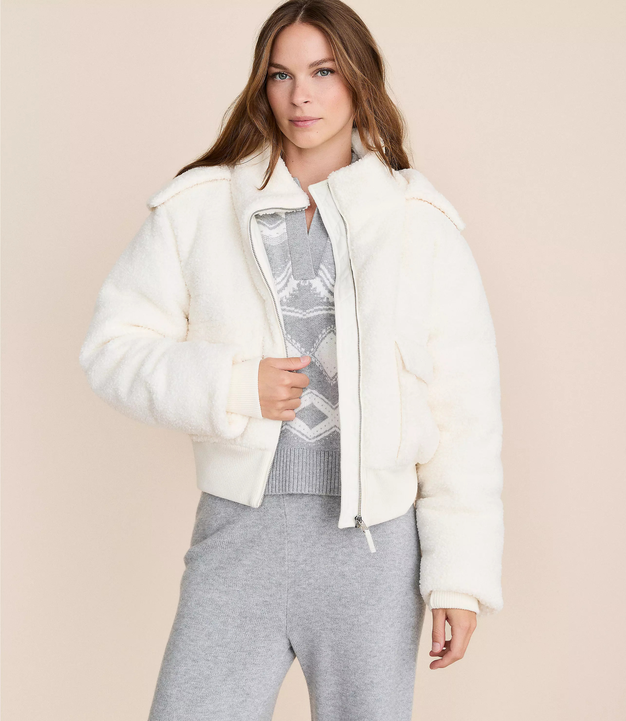 Lou & Grey Hooded Sherpa Puffer Jacket | LOFT