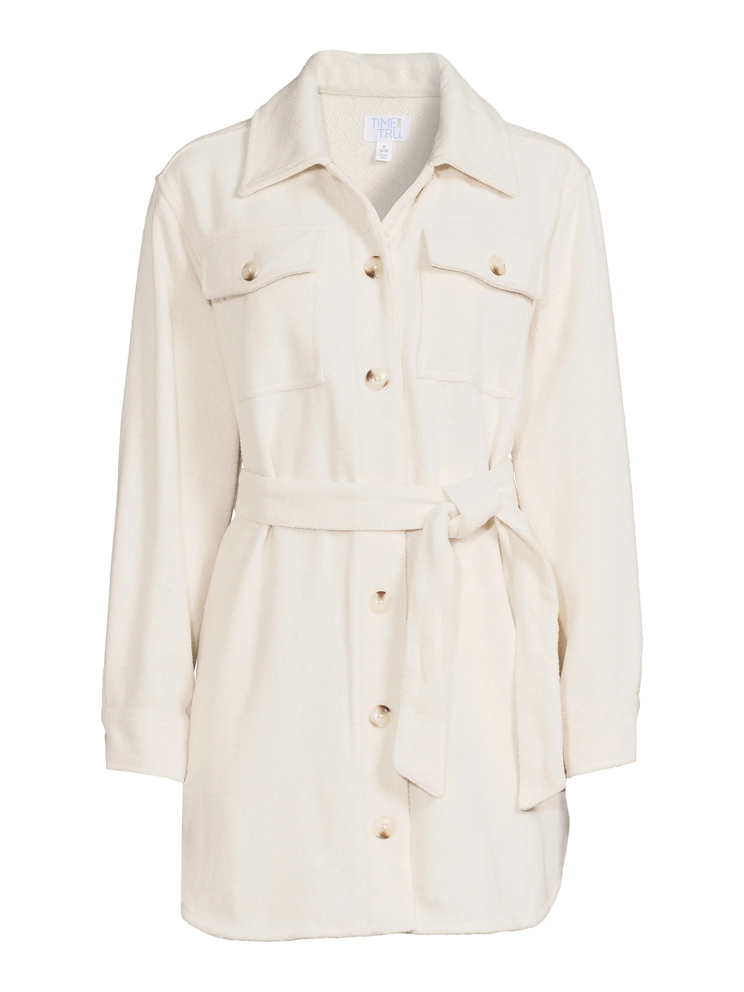 Time and Tru Women’s Belted Shacket Coat - Walmart.com | Walmart (US)