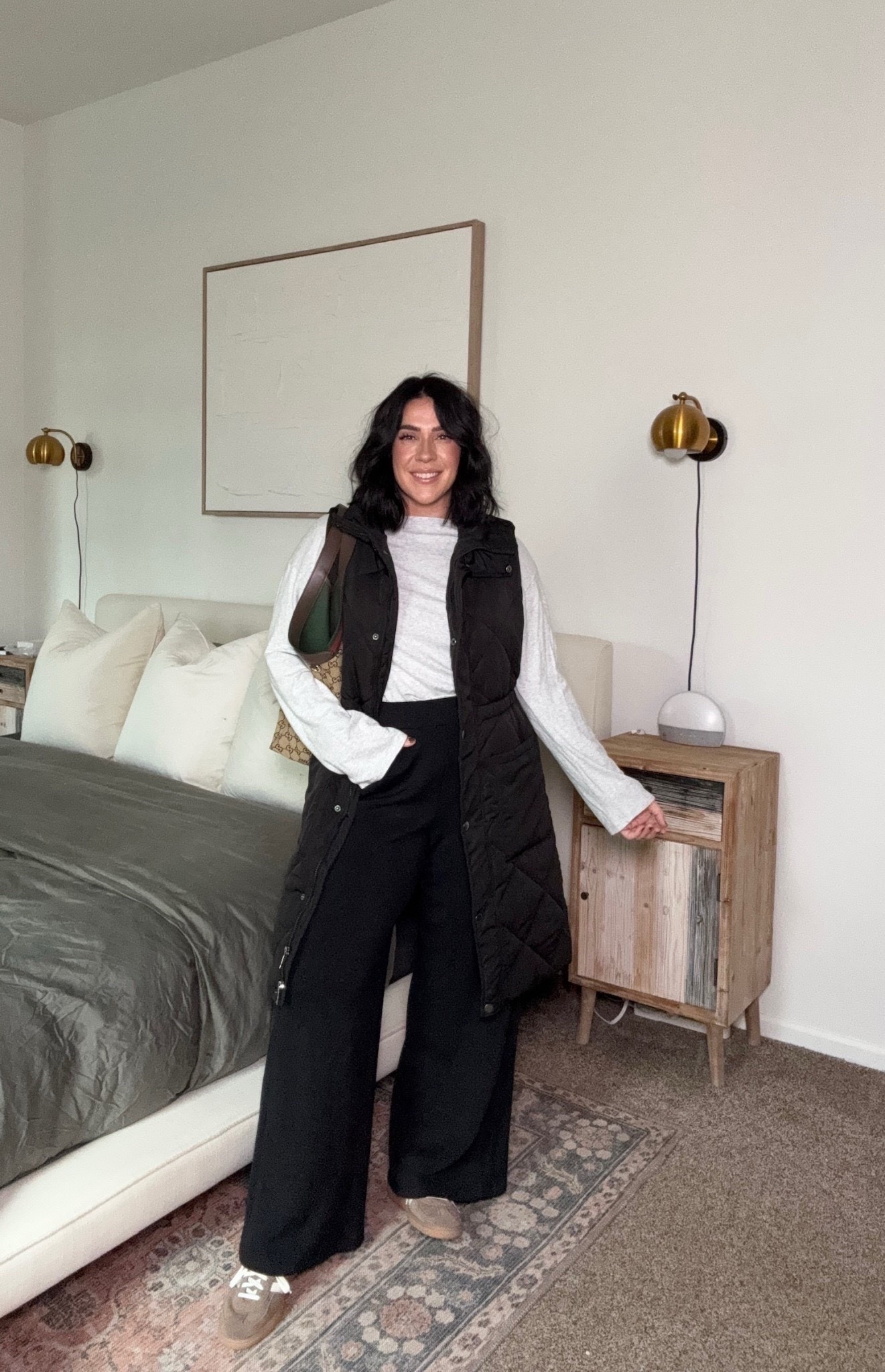 The cutest elevated millennial outfit keeping the long vest - I love this one it's from Amazon, and swapping the leggings for a wide leg track pant! These immediately makes you look more chic, it's more flattering for my body type & so cute!! 

Early winter outfit, easy mom outfit, casual mom outfit, easy outfit ideas

#LTKMidsize #LTKSeasonal #LTKootd