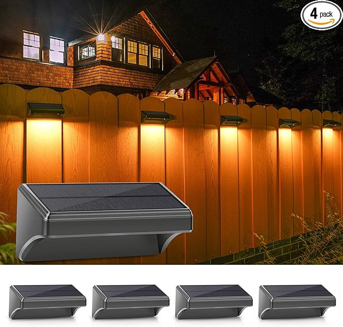 Aulanto Solar Fence Lights 4 Pack-Plus Big Warm White with 10 RGB Modes | Amazon (US)