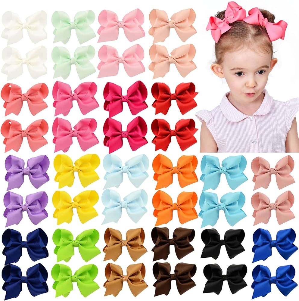 40PCS 4.5 Inch Hair Bows for Girls Grosgrain Ribbon Toddler Hair Accessories with Alligator Clips... | Amazon (US)