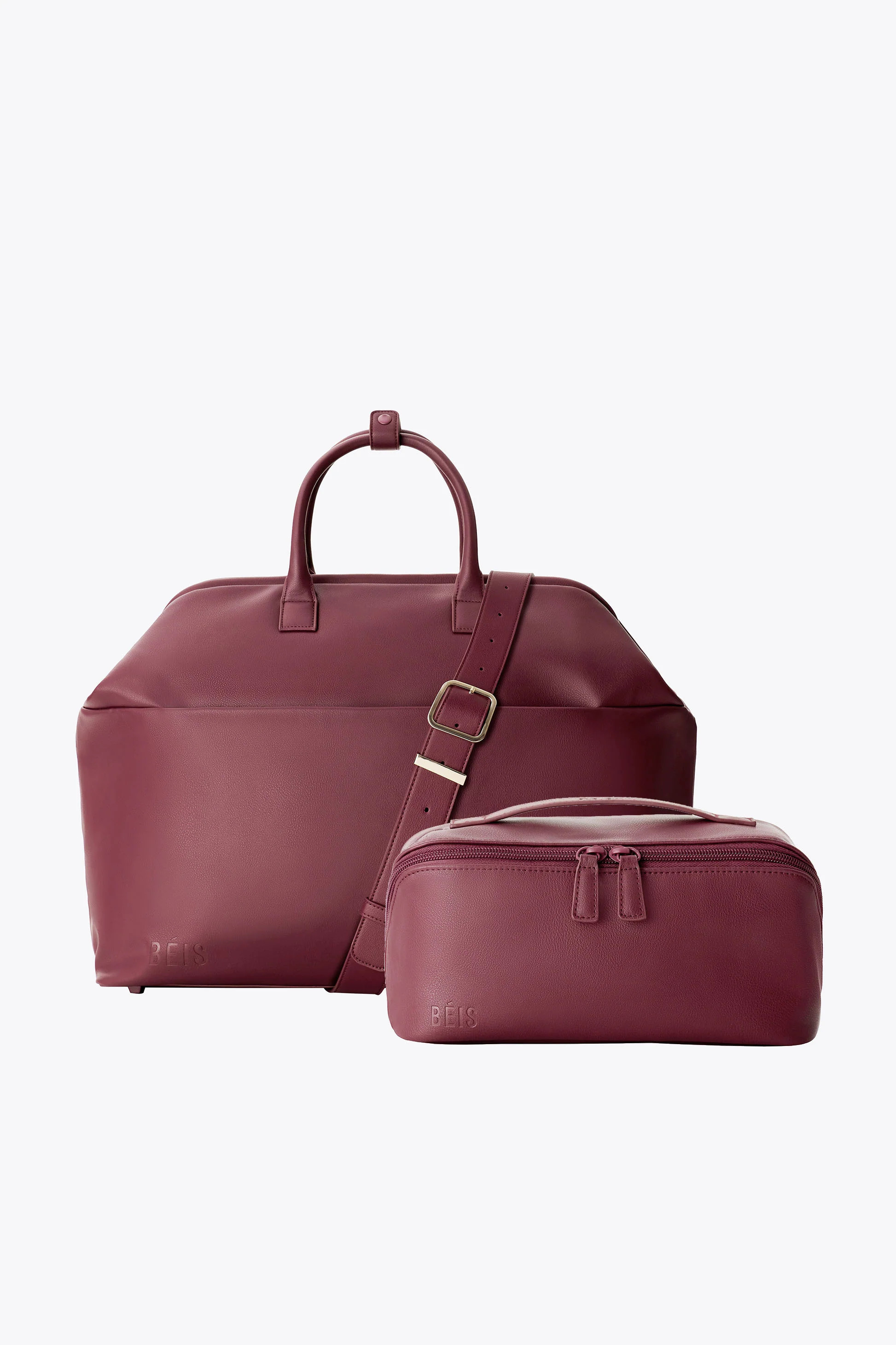 BÉIS 'The Essential Weekend Travel Set' in Burgundy - The Essential Weekender Bag & The Essentia... | BEIS