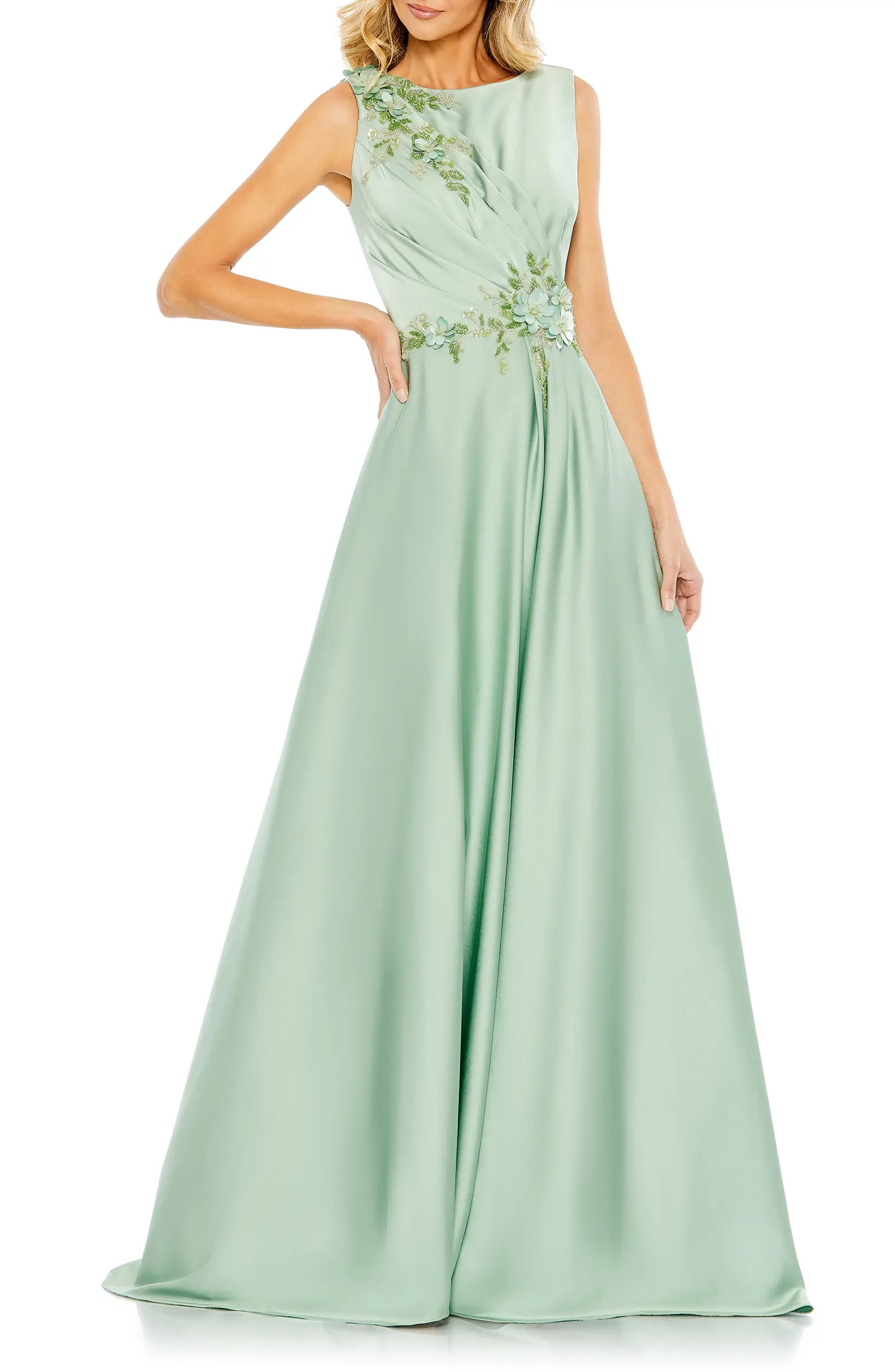 Floral Applique Sleeveless A Line Gown | Nordstrom