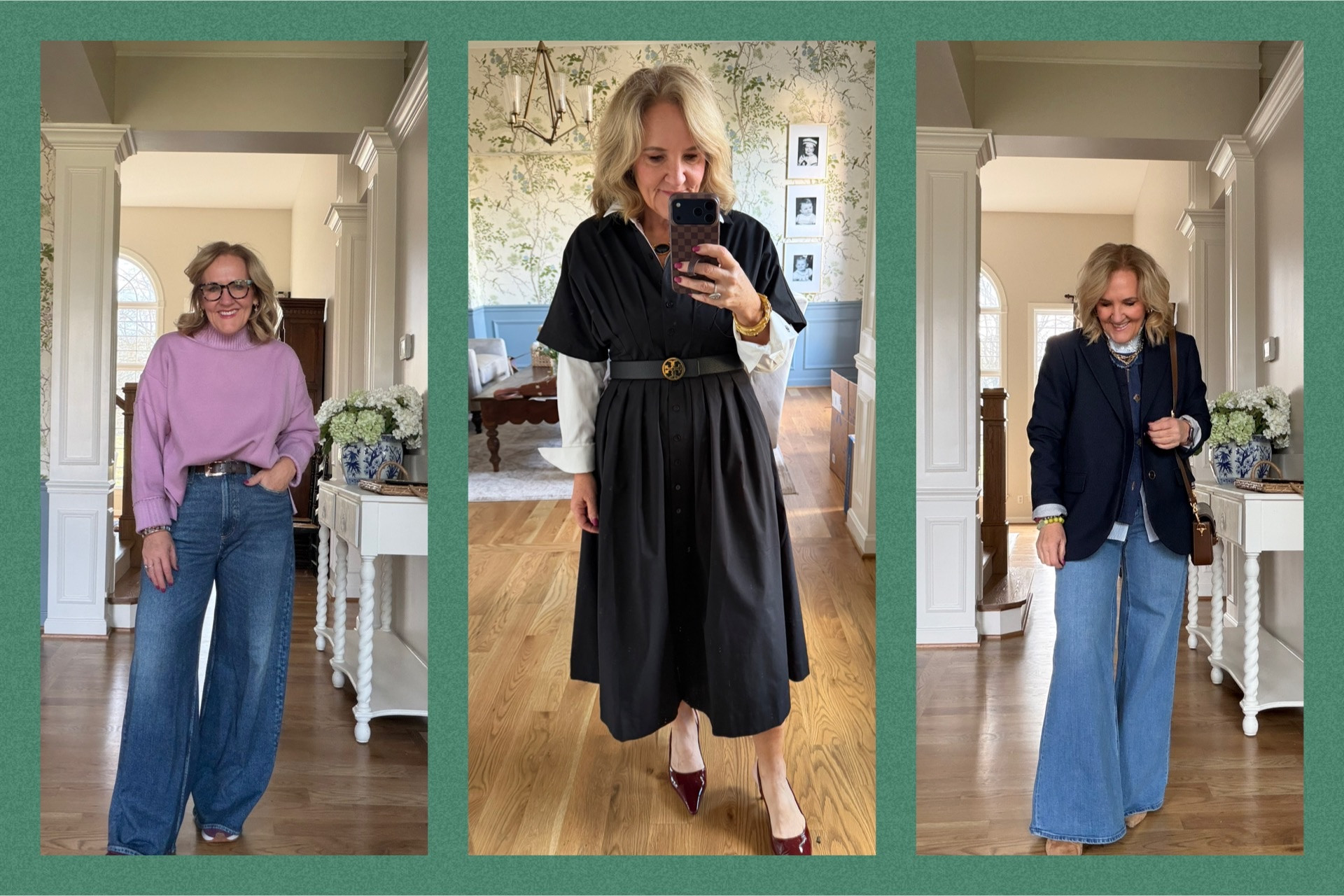 A few outfits from this week. 
True to size unless noted below 
Size down in sweatpaht jeans 
Navy blazer size 10 petite 
Sezane embroidered ruffle blouse size 10 

#LTKSaleAlert #LTKootd #LTKOver40