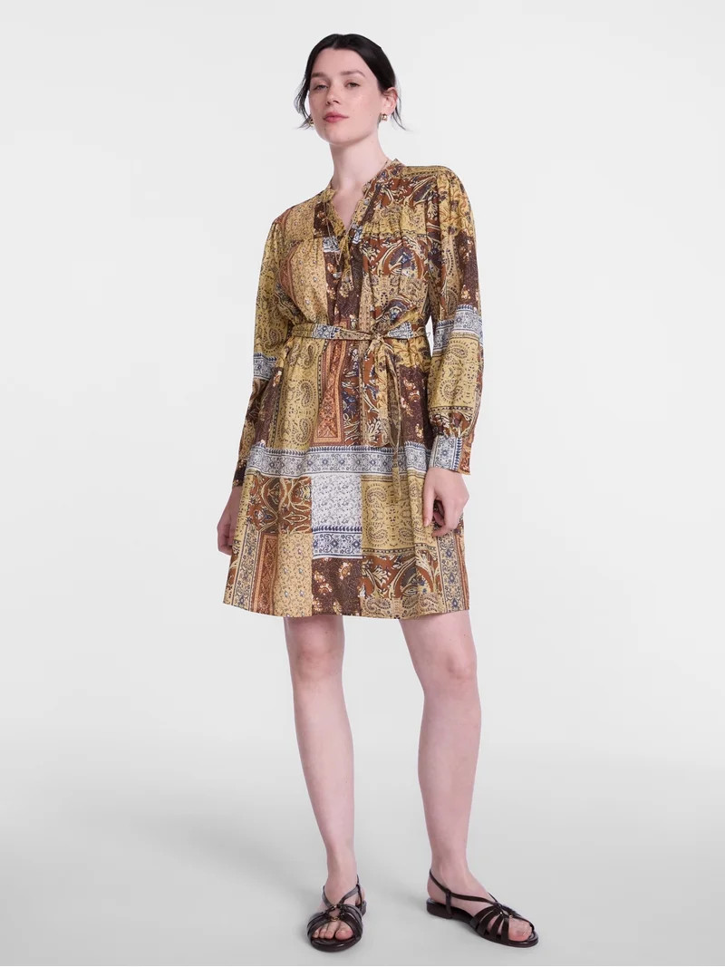 Scenario Women's Band Collar Shirtdress with Long Sleeves, Sizes XS-XXXL | Walmart (US)