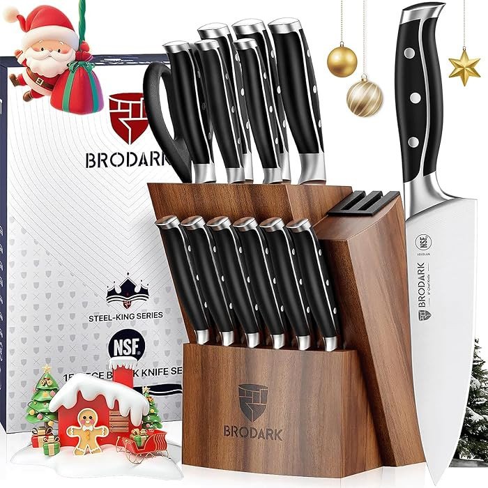 BRODARK Kitchen Knife Set: Full Tang 15 Pcs Professional Chef Knife Set with Sharpener, Razor-sha... | Amazon (US)