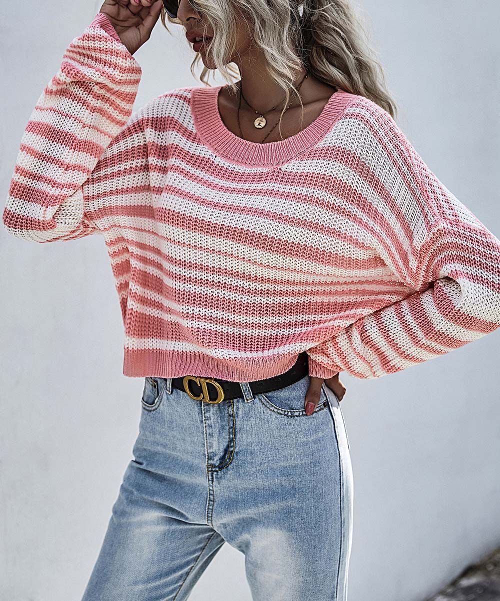 JIM&NORA Women's Pullover Sweaters Pink - Pink Stripe Dolman Sweater - Women | Zulily