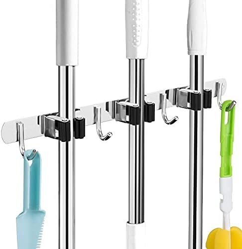 Broom and Mop Holder Wall Mounted Garage Organizer Storage Tool Racks Stainless Steel Heavy Duty ... | Amazon (US)