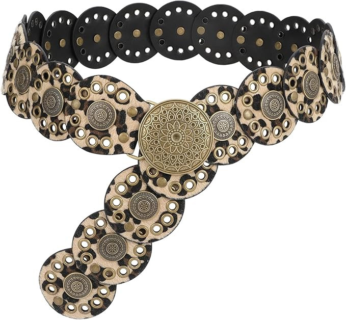 WHIPPY Western Belts for Women Vintage Disc Waist Belts Concho Leather Belts Boho Waist Belt for ... | Amazon (US)