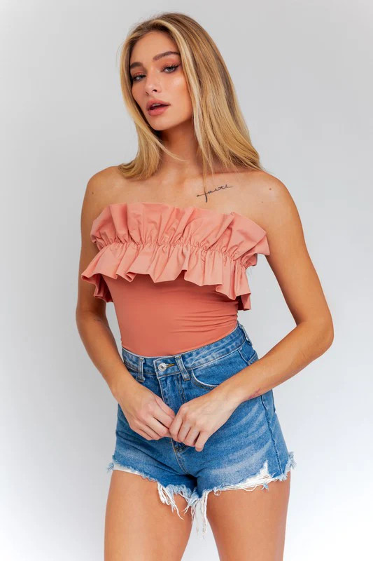 Ruffle Detail Bodysuit SALMON / S | Casual Chic Boutique