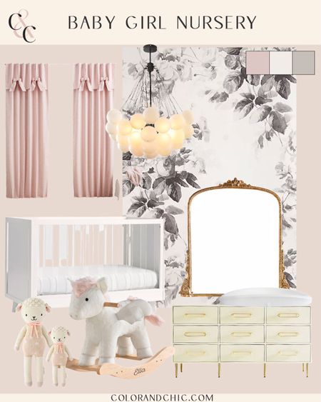 Baby girl nursery with English rose wallpaper that is stunning, pink drape curtains, primrose mirror and more. I absolutely love this for a nursery

#LTKhome #LTKstyletip #LTKbaby