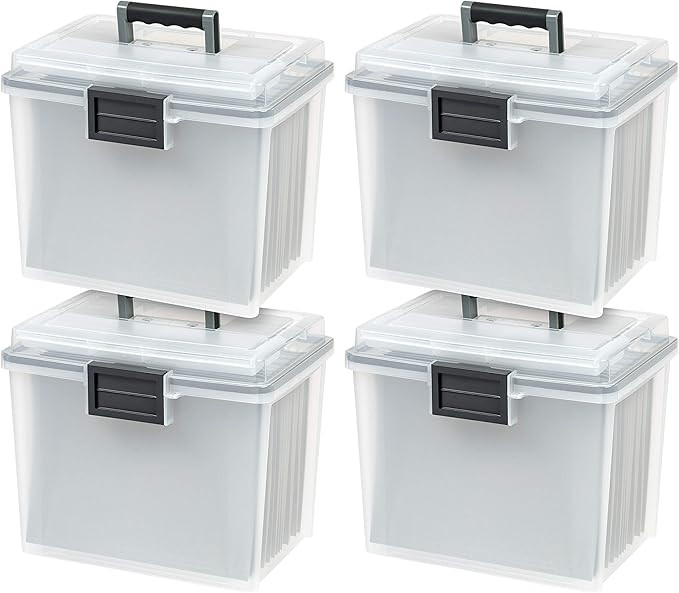 IRIS Letter Size Portable Weathertight File Box, 4 Pack, Clear | Amazon (US)