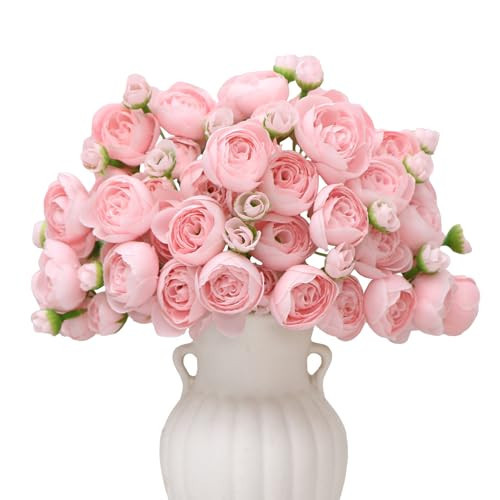 MEIVINES Ranunculus Artificial Flower,18 Pcs Pink Faux Silk Mini Peony Flowers Fake Peonies Wedding Flowers DIY Bouquet for Centerpieces Arrangements Bridal Shower Decorations (Pink) | Amazon (US)