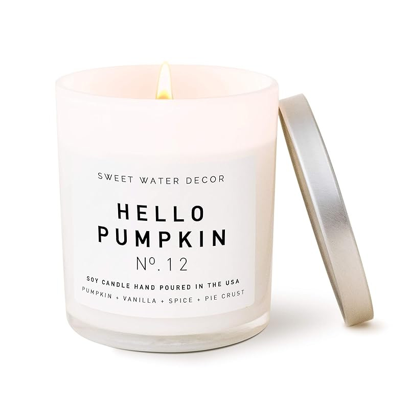 Sweet Water Decor Hello Pumpkin Candle, Warm Spices, Vanilla, Fall Scented Soy Wax Candle for Hom... | Amazon (US)