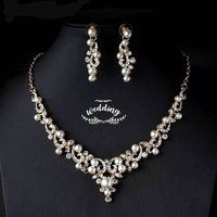 Gold Pearl Bridal Necklace, Earring SetWedding AccessoriesBridal Jewellery Gold Wedding Bridal Neckl | Etsy (US)