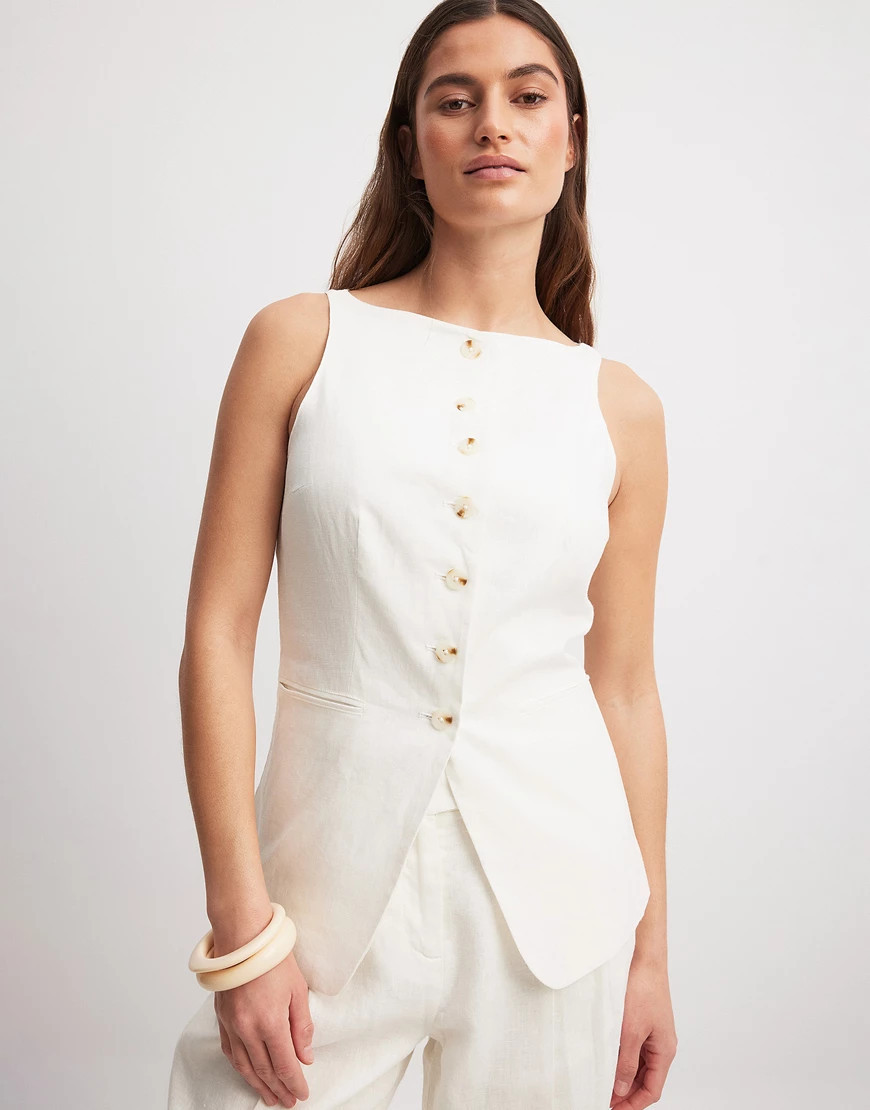 NA-KD co-ord high neck linen waistcoat in white | ASOS (Global)
