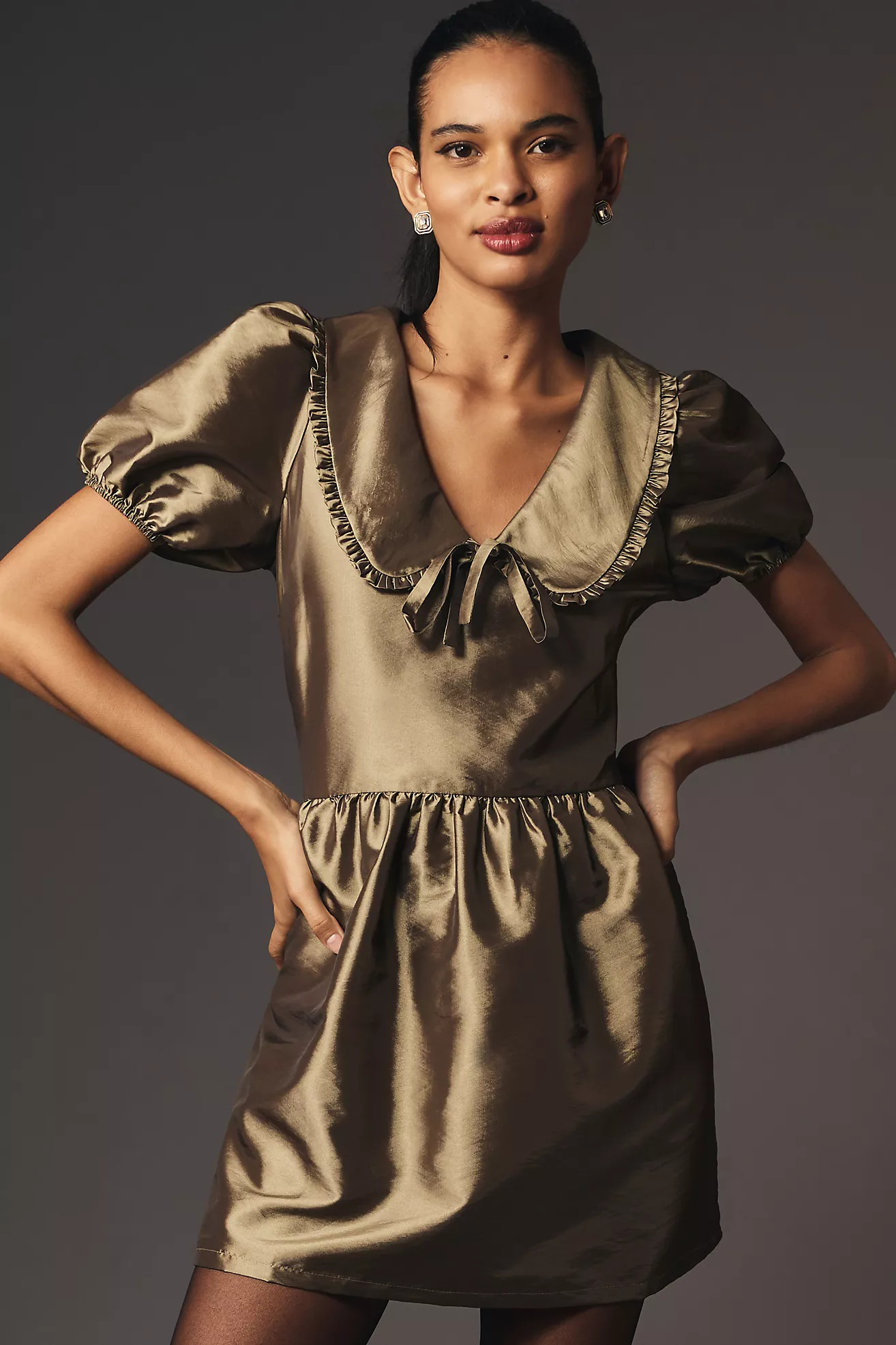 Porridge Short-Sleeve Collared Taffetta Mini Dress | Anthropologie (US)