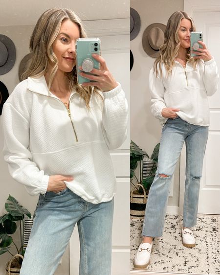 J. Crew SO SOFT half-zip pullover sweatshirt with collar and gold zipper! On sale under $32 with code EPIC (orig. $98) - hurry and grab your size before it sells out!

Runs on the bigger side. This is my regular size (XS)

#LTKsalealert #LTKunder100 #LTKunder50