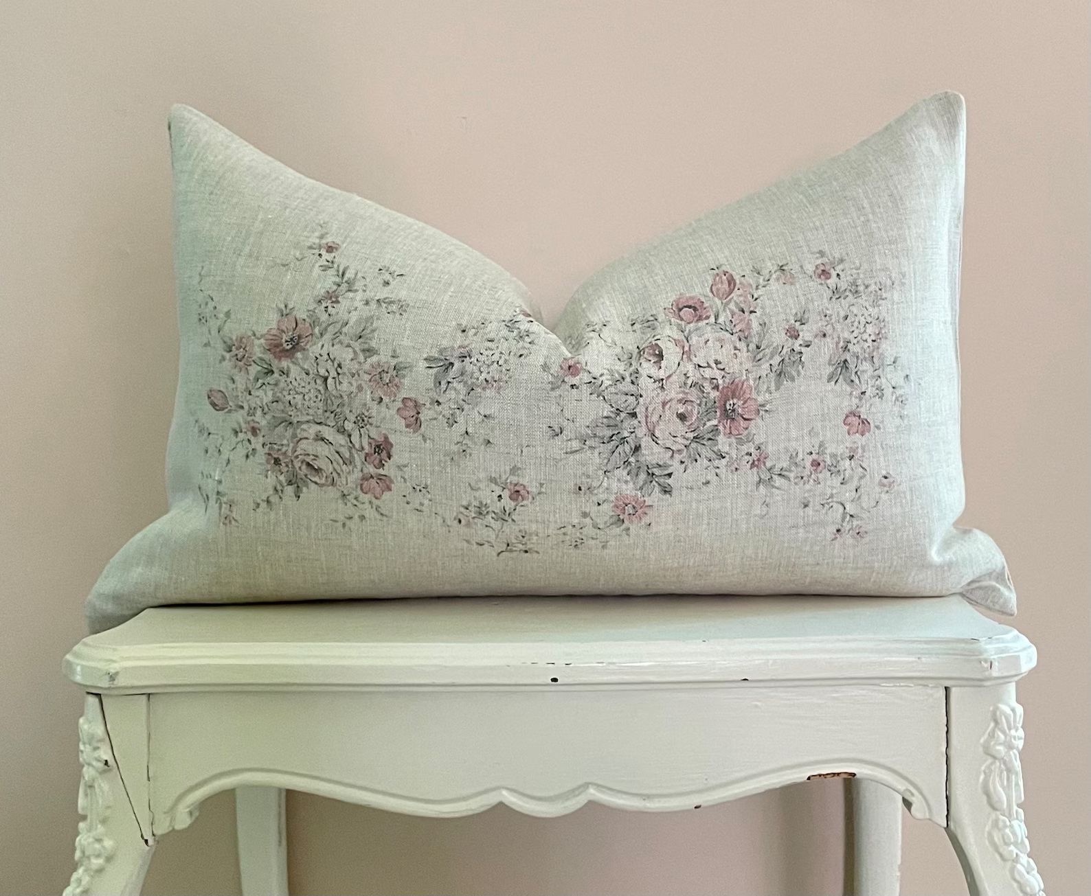 Shabby Roses Lumbar Pillow Cover Farmhouse Linen Pillow - Etsy | Etsy (US)