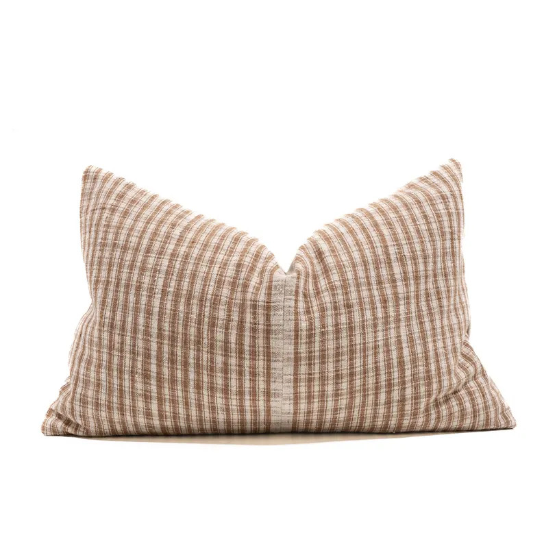 Rustic Plaid Pillow Cover: Handwoven Cotton Cushion, Neutral Tan Brown 14"x22" - Etsy Canada | Etsy (US)