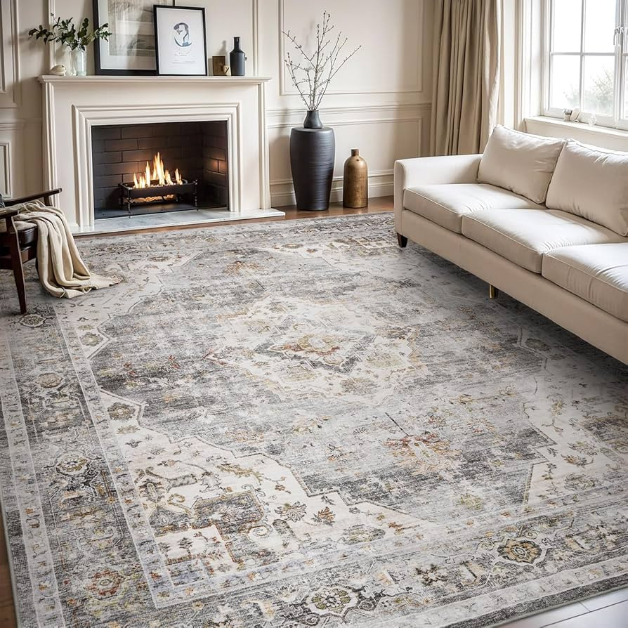 AMOAMI-Area Rug 8X10 Rugs for Living Room-Vintage Soft Grey Rugs for Bedroom-Non Slip Carpet-Wash... | Amazon (US)