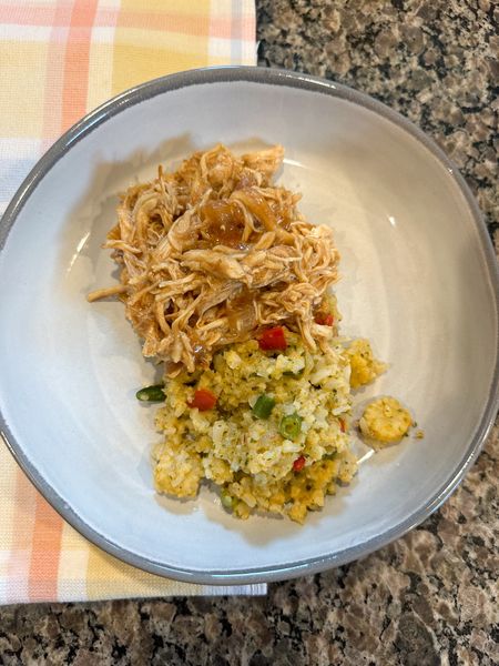 I found this recipe a little over a month ago and have already made it twice for our family!!  I eat it with cauliflower rice (sometimes I use plain cauliflower rice and other items I spice it up with the Thai mix seen here) and Marcus and the kids get jasmine and/or wild rice! Mix it all together for a delicious and satisfying meal. *I usually give the kids a veggie (like broccoli) with this for a well-balanced dinner!! We get 2 dinners from this recipe! 



Crockpot honey teriyaki chicken! 

Ingredients: 
4 chicken breasts 
½ cup soy sauce
½ cup honey
¼ cup rice wine vinegar
½ onion, chopped
1 TB minced garlic
1 TB minced ginger
3 tablespoons corn starch
¼ cup water
pepper, to taste
Sesame seeds, if desired 

Directions:
1. Mix the soy sauce, honey, rice wine vinegar, onion, garlic, pepper and ginger together in a small bowl and set aside.
2. Oil the slow cooker and add the chicken breasts. 
3. Pour the sauce over the chicken, cover and cook on high for 3 1/2 hours.
4. Remove the chicken and set aside in a large bowl.
5. Transfer the sauce into a saucepan.
6. In a bowl mix together water and corn starch and pour into saucepan. Reduce over a medium heat until thick.
7. Shred the chicken thoroughly with two forks or a chicken shredder. 
8. Add the chicken to the sauce and mix thoroughly.
9. Serve over a bed of rice or cauliflower rice for a healthy option. Add sesame seeds, if desired. 

Home goods, cookware, cooking kitchen gadgets, crock pot 


#LTKsalealert #LTKhome #LTKfamily