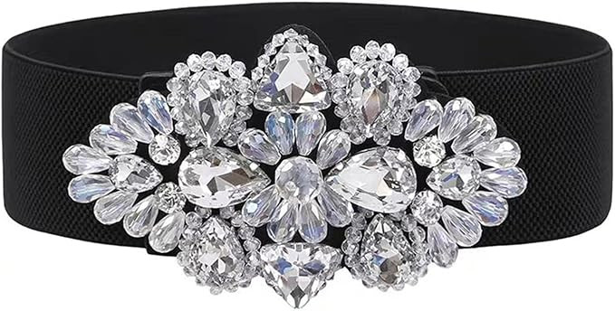 Elastic Rhinestone Belts for Women-Crystal Wide Stretchy Belts for Dress, Cinturones para Mujer, ... | Amazon (US)