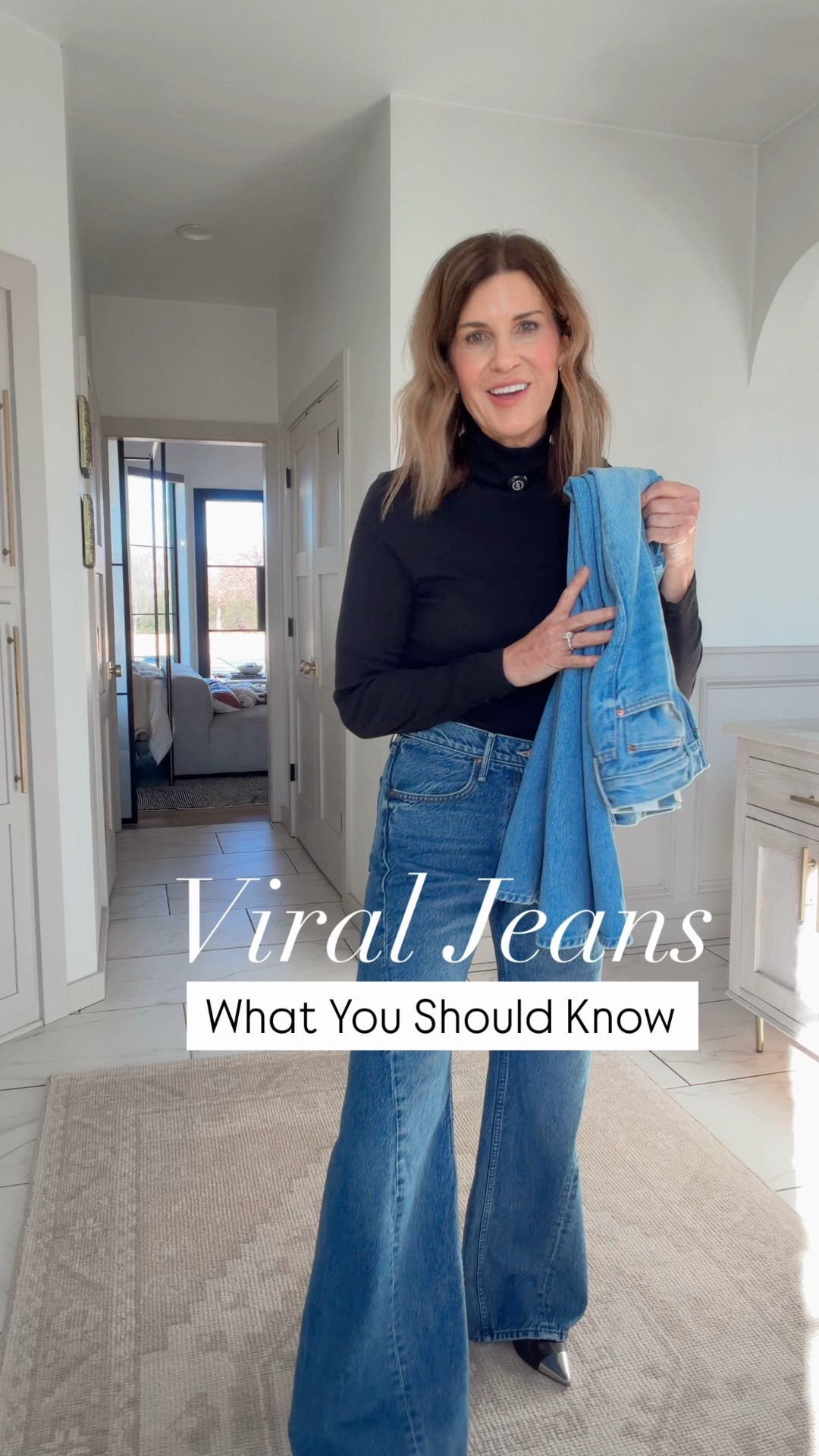 The viral Lemon Twist jeans feel modern and throwback at the same time. They are an investment, so hope this info helps if you’re thinking about a purchase ✨🤍👏🏼➡️➡️
Comment SHOP and I’ll send you a DM with a
link to shop
You have to be follow me @thespoiledhome in order to get the message with details


I wear my true size 27 in both styles. The High-rise flares worn best for my height (5’7) with a kitten heel or heel. The wide-leg skimp jeans run about 2 inches shorter, so these are my go-to for wearing with sneakers or flats. If you are shorter than 5’6, I would recommend the skimp style ✨
You can shop my looks anytime in the LTK app, just —search TheSpoiledhome


#LTKOver40