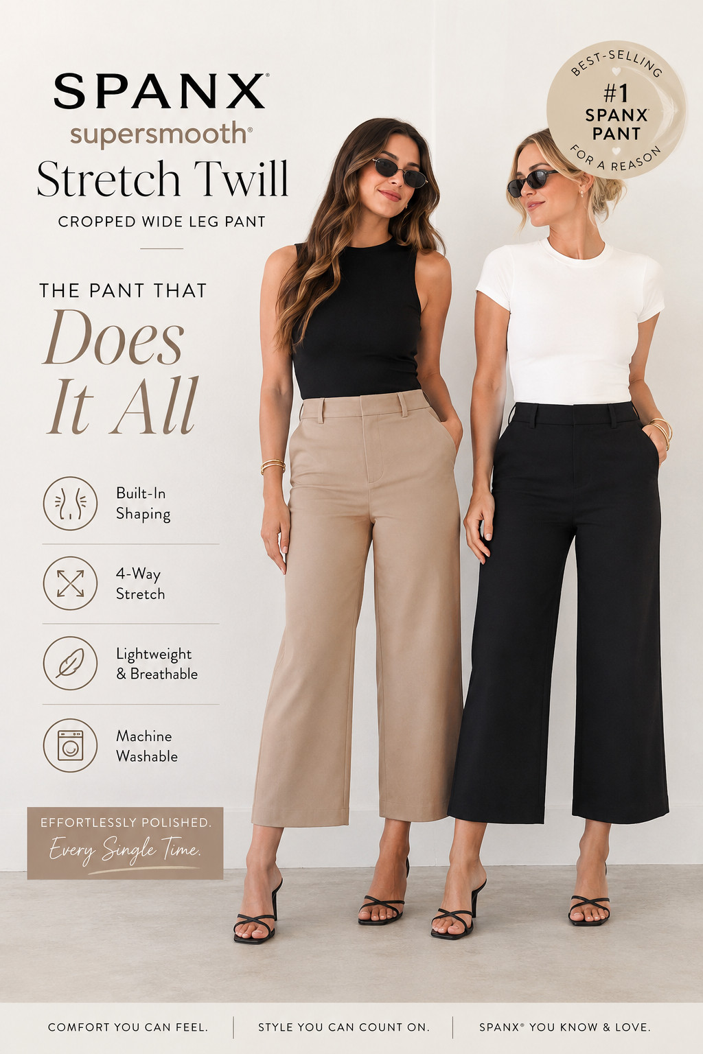@Spanx Workwear Chic | Stretch Twill Cropped Wide Leg Pants 

The SPANX Pant That Does It All!!

I did the digging for you, and these SPANXsupersmooth® Stretch Twill Cropped Wide Leg Pants are the kind of polished wardrobe staple that closes the gap between “comfortable” and “actually put together.”

They have built-in shaping, 4-way stretch, a lightweight breathable feel, and that clean cropped wide-leg silhouette that makes them look elevated without feeling stiff or restrictive.

These are the pants to buy when you want one pair that works harder than everything else in your closet: summer work outfits, business casual looks, travel days, casual office outfits, teacher outfits, dinner plans, brunch, errands, and elevated everyday outfits. 

They’re machine washable, easy to style, and versatile enough to wear with tanks, fitted tees, blouses, bodysuits, button-downs, sandals, flats, heels, or sneakers.

What makes them worth it is the cost-per-wear. These are not “wear once and forget” pants — they’re the pair you reach for when you want comfort you can feel, shaping you can trust, and style you can count on. 

If you’ve been looking for SPANX pants that feel flattering, polished, breathable, and easy to wear on repeat, these are the ones I’d check first. 👀

📌 SAVE this before you buy another pair of pants that only looks good standing still — these are the SPANX pants made for real life, real comfort, and outfits you’ll actually repeat.

↓ Everything is linked!

#LTKSaleAlert #LTKWorkwear #LTKTravel