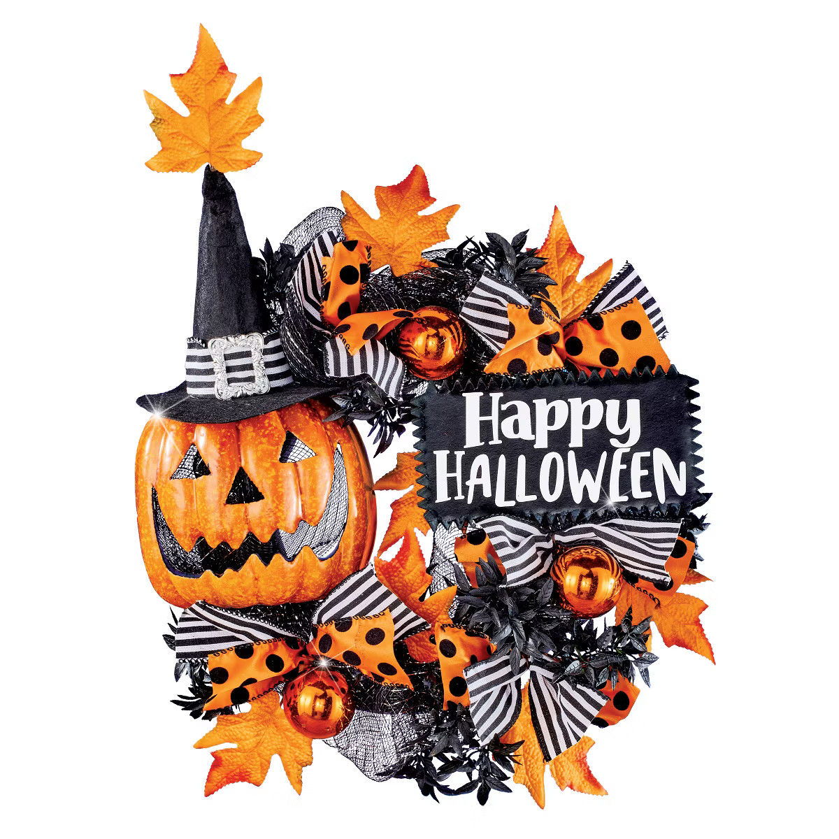 Collections Etc Happy Halloween Jack o' Lantern Door Wreath | Target