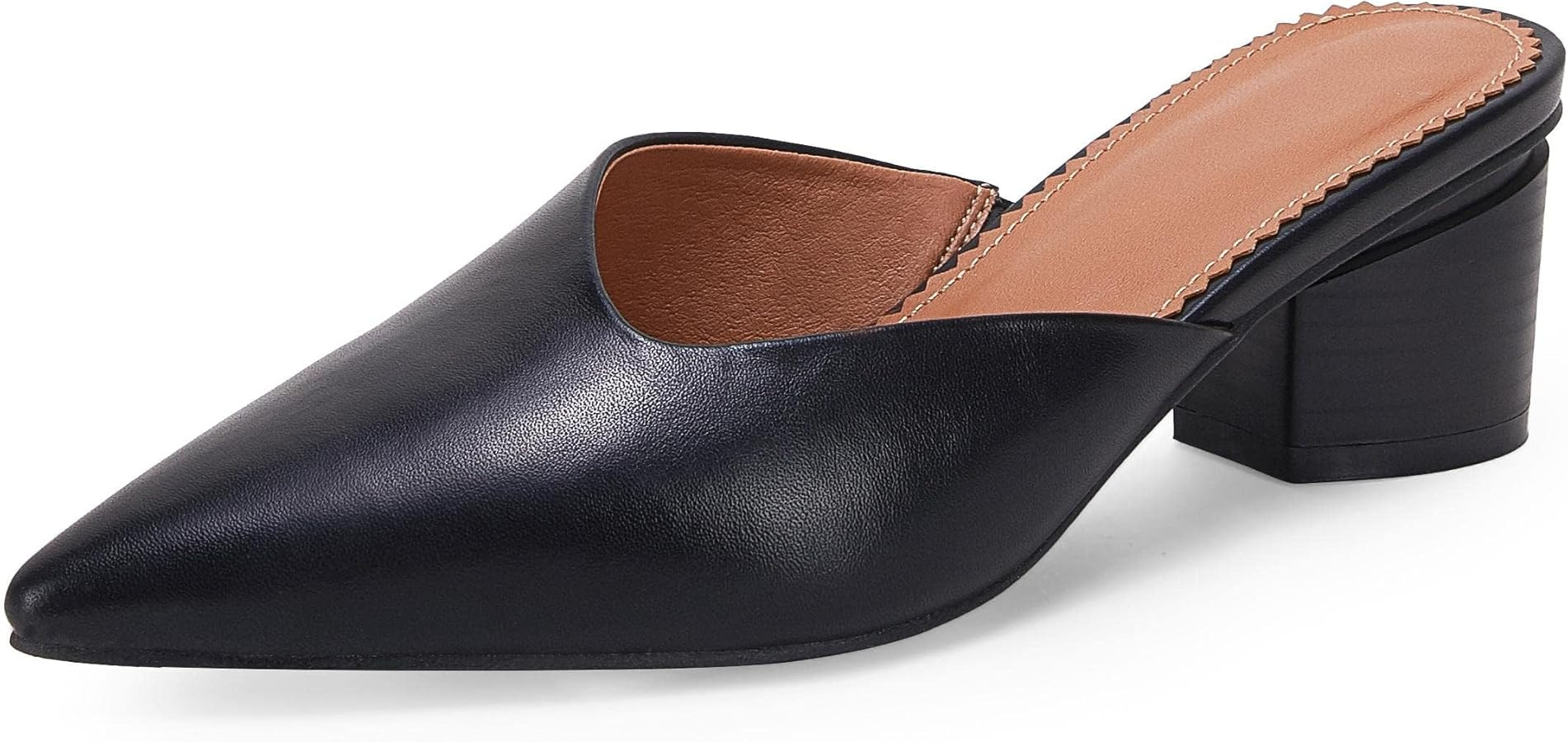 Coutgo Womens Pointed Toe V Cut Mules Chunky Block Heels Slip On Clogs Fashion Office Slides Shoe... | Amazon (US)