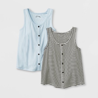 Girls' Button Front 2pk Tank Top - art class™ Aqua/Black & White | Target