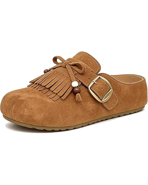 Women's Suede Tassel Moccasin Mules with Beaded Casual Comfortable Round Toe Slip On Bohemian Fla... | Amazon (US)