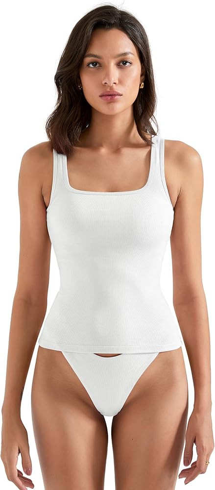 SUUKSESS Women Cotton Ribbed Summer Going Out Tops Padded Trendy Basic Tank Tops | Amazon (US)