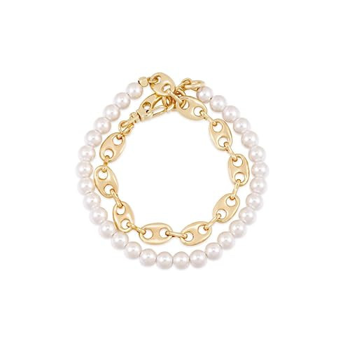 Ettika Pearl Bracelet. Modern Chain Link Wrap Bracelet. 18k Gold Plated and Pearl Bracelet. Jewelry, Birthday Gifts For Women | Amazon (US)