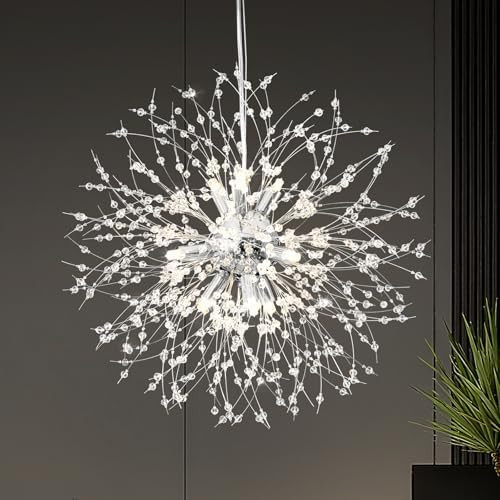 Modern Crystal Chandeliers, 9-Light Chrome Dandelion Firework Pendant Lighting, Chandelier Light ... | Amazon (US)