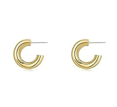 CONRAN KREMIX Chunky Gold Hoops Earrings for Women Thick 18K Real Gold Plated Open Hoop Lightweig... | Amazon (US)