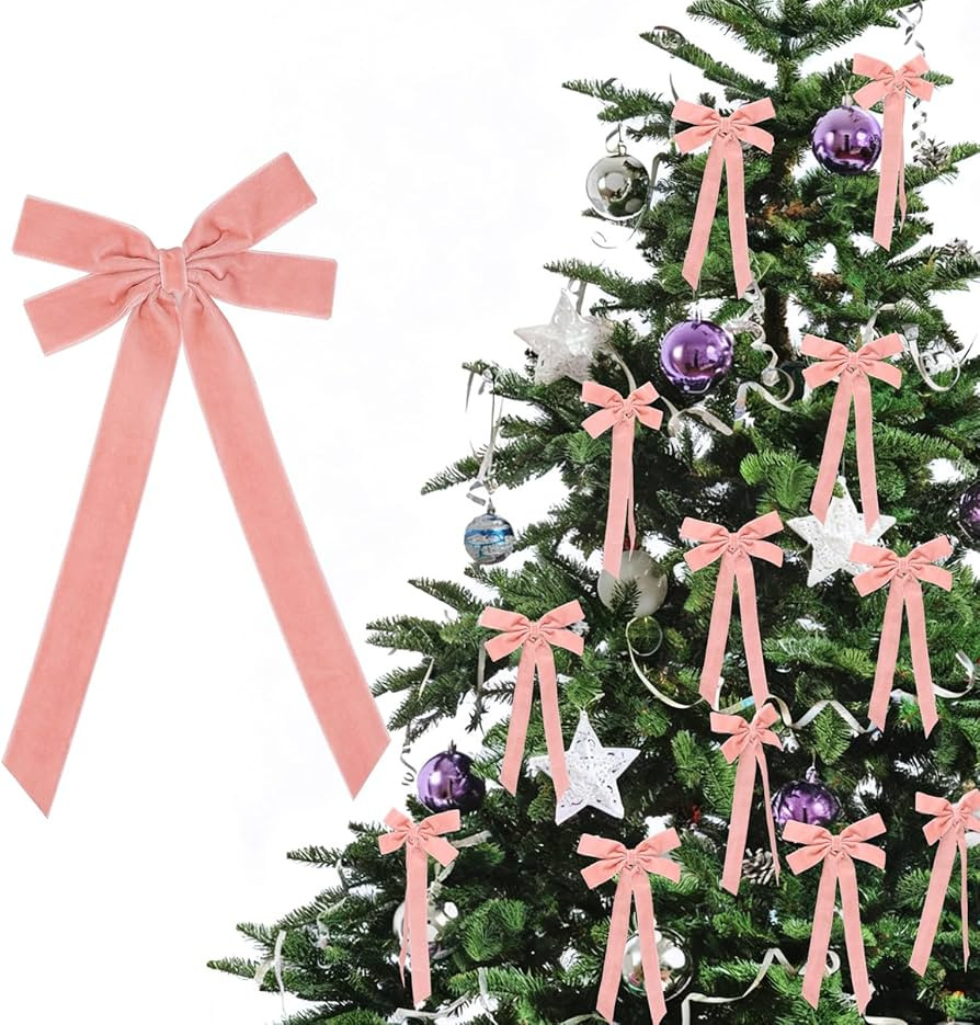 Pink Velvet Christmas Bows – 24pcs Large Pastel Velvet Ribbon Ornaments with Gold Twist Ties, C... | Amazon (CA)