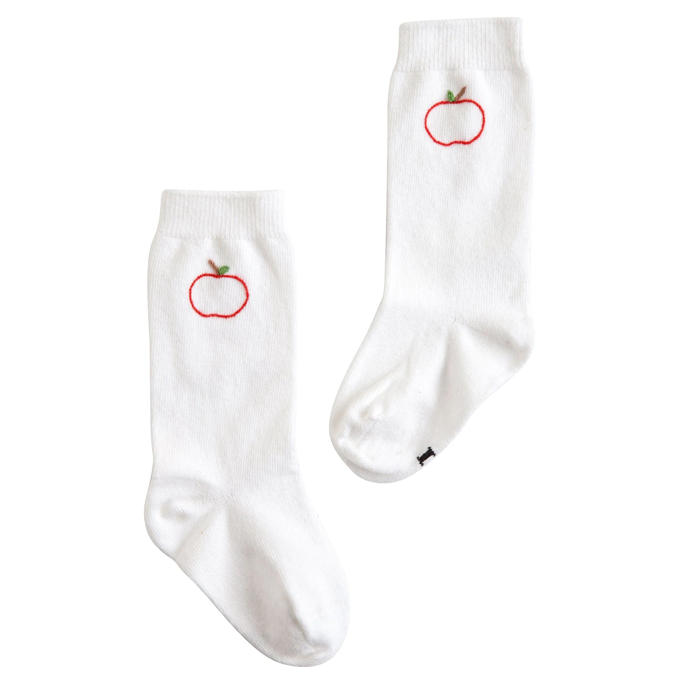 Toddler Girl and Boy White Apple Knee High Socks | Little English