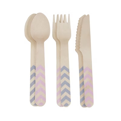 18ct Ginger Ray Wooden Cutlery Pink And Grey Chevron Divine | Target