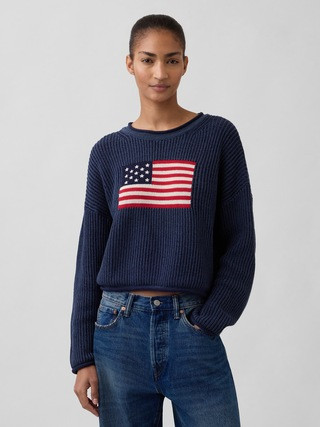 100% Cotton Oversized Crop Americana Sweater | Gap (US)