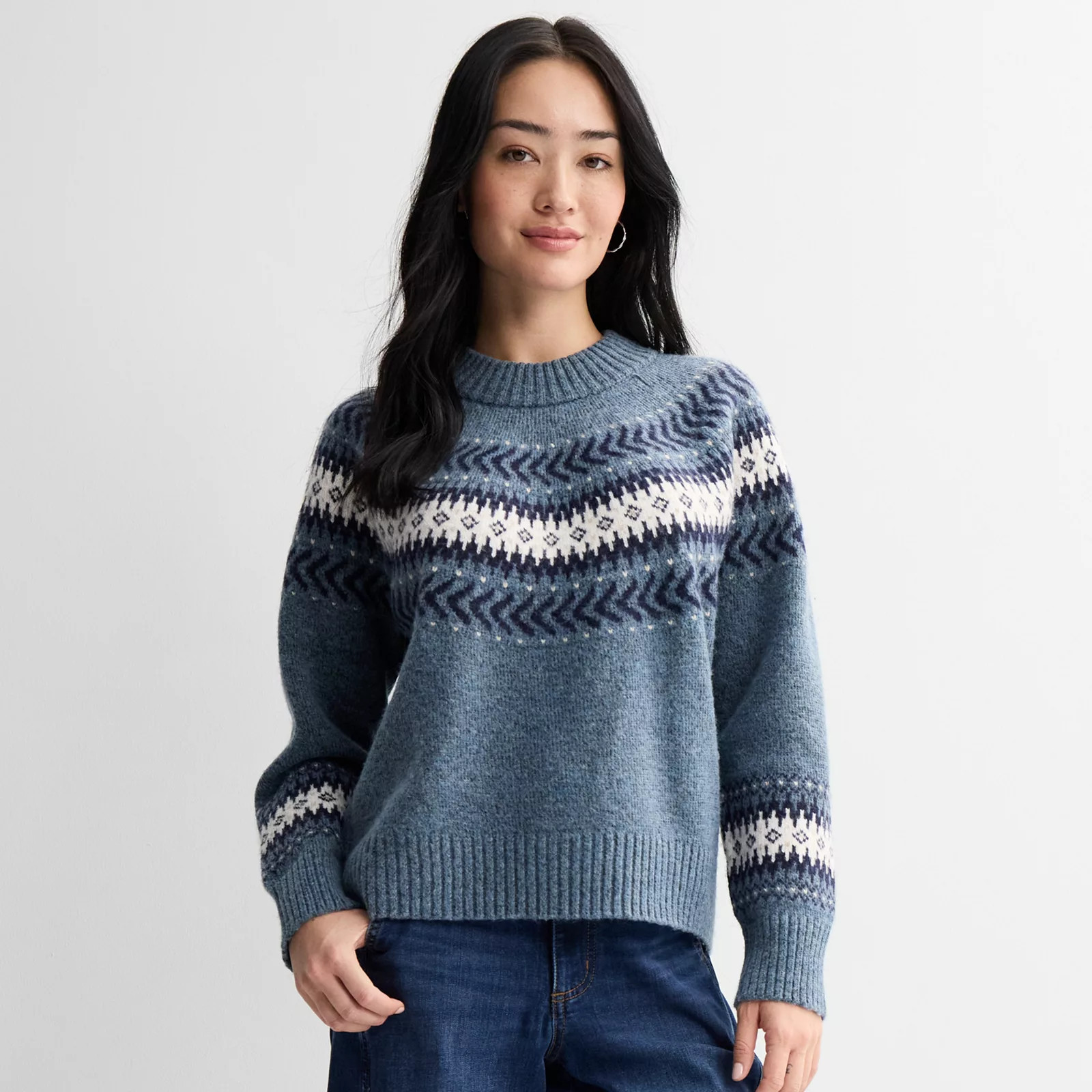 Women's Sonoma Goods For Life® Patterned Cozy Crewneck Sweater, Size: XL, Blue Fair Isle | Kohl's