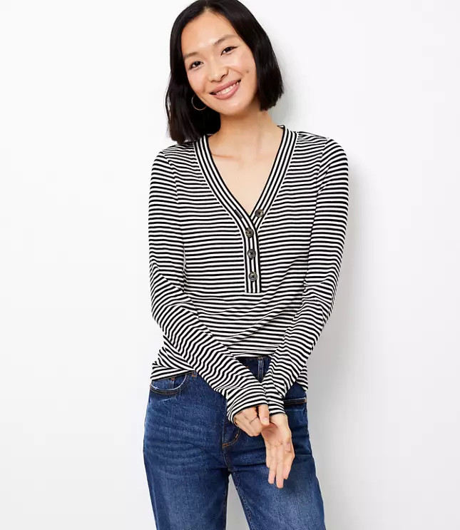 Stripe Ribbed Henley Top | LOFT