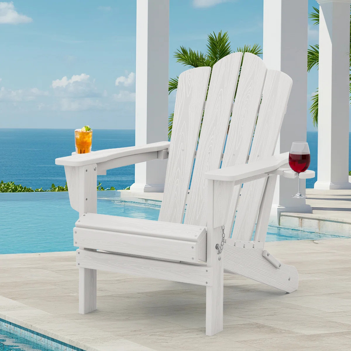 Wolak HDPE Folding Adirondack Chair With Dual Cup Holder | Wayfair North America