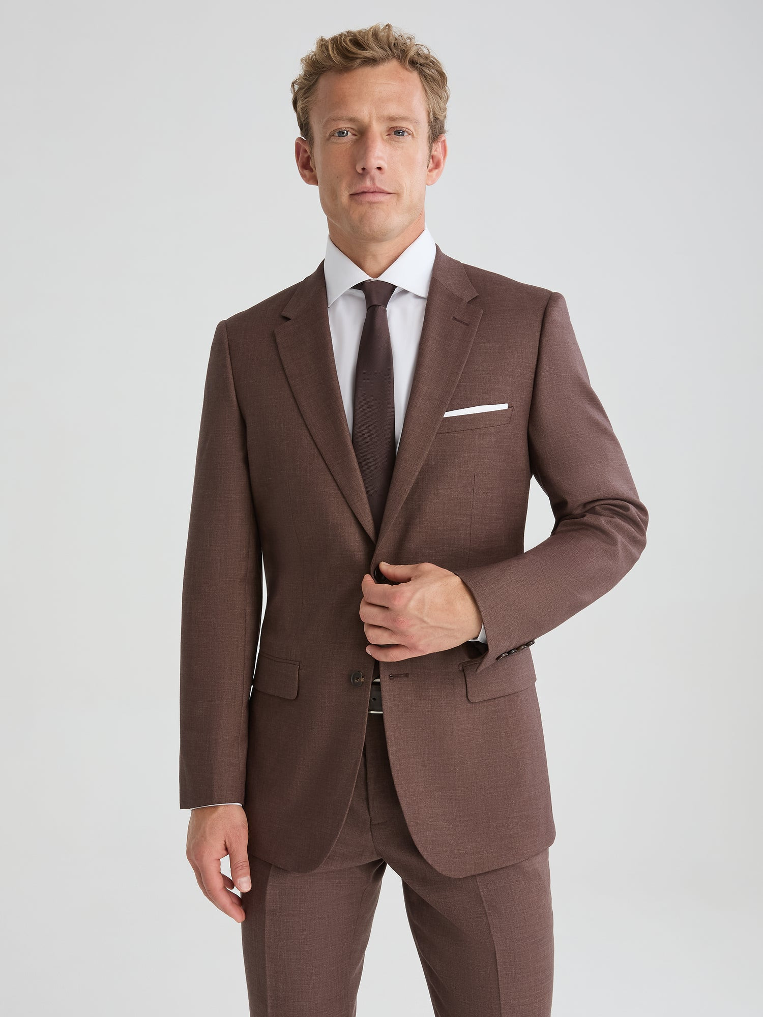 Men's Brown Linen-Look Suit | Performance Brown Wedding Suit | SuitShop | SuitShop