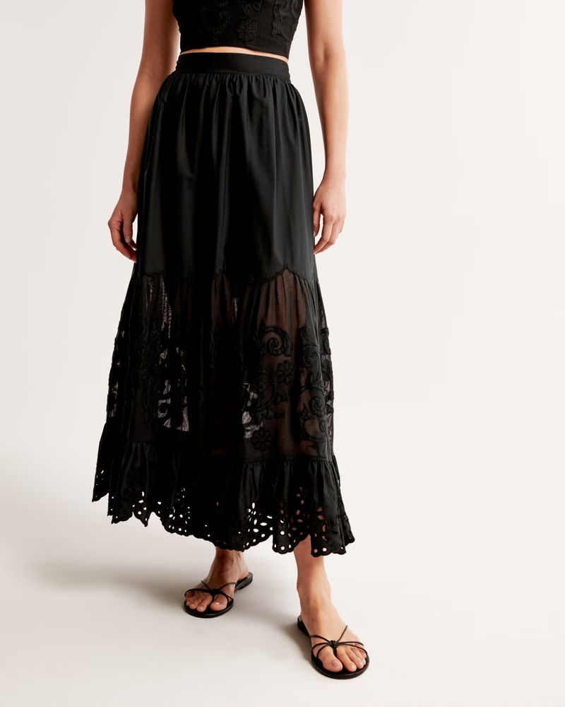 Women's Elevated Embroidered Maxi Skirt | Women's Bottoms | Abercrombie.com | Abercrombie & Fitch (US)